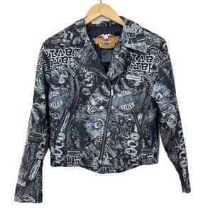 Harley-Davidson VTG Moto Gray Black Logo Print Jacket Women’s‎ Sz Small